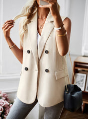 Apricot Sleeveless Blazers Jacket Suit Vest Open Front Cardigan