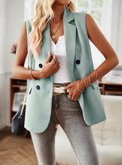 Green Sleeveless Blazers Jacket Suit Vest Open Front Cardigan