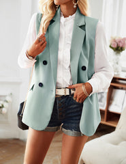 Green Sleeveless Blazers Jacket Suit Vest Open Front Cardigan