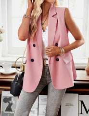 Pink Sleeveless Blazers Jacket Suit Vest Open Front Cardigan