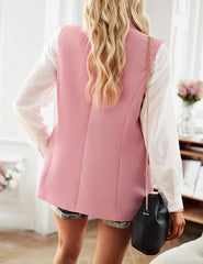 Pink Sleeveless Blazers Jacket Suit Vest Open Front Cardigan
