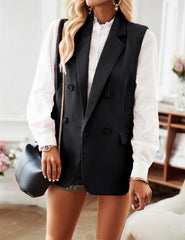 Black Sleeveless Blazers Jacket Suit Vest Open Front Cardigan