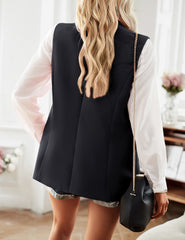 Black Sleeveless Blazers Jacket Suit Vest Open Front Cardigan