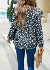 Black Ruffled Floral Long-Sleeved Top