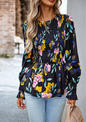 Black Round Neck Stretch Fit Loose Long Sleeve Top