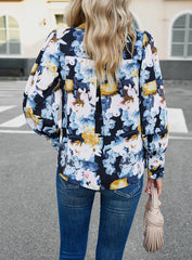 Black Printed Lapel Cardigan Shirt