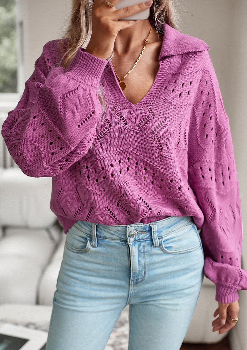 Purple V-neck Knitted Sweater Top