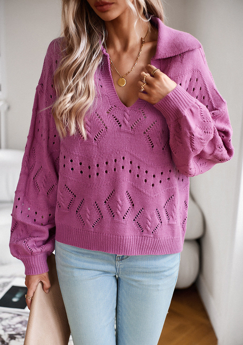 Purple V-neck Knitted Sweater Top