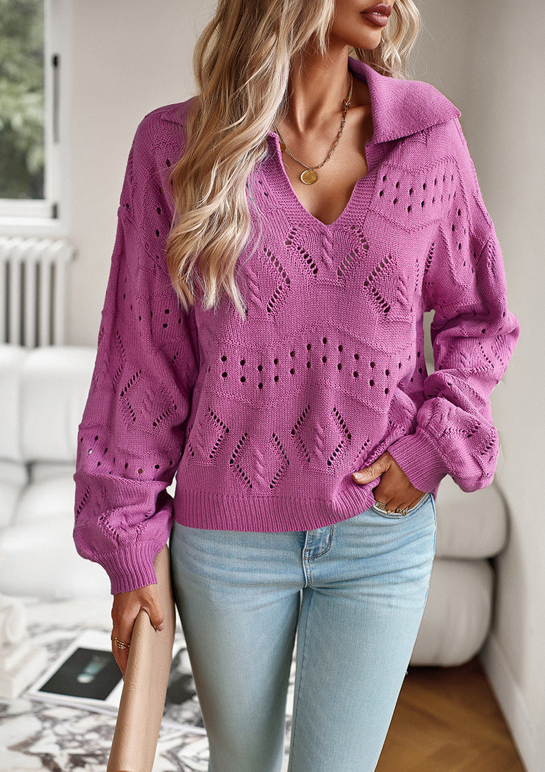 Purple V-neck Knitted Sweater Top