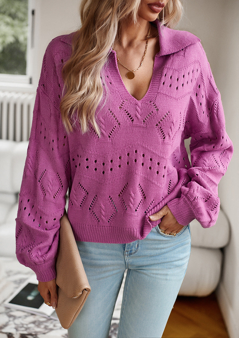 Purple V-neck Knitted Sweater Top