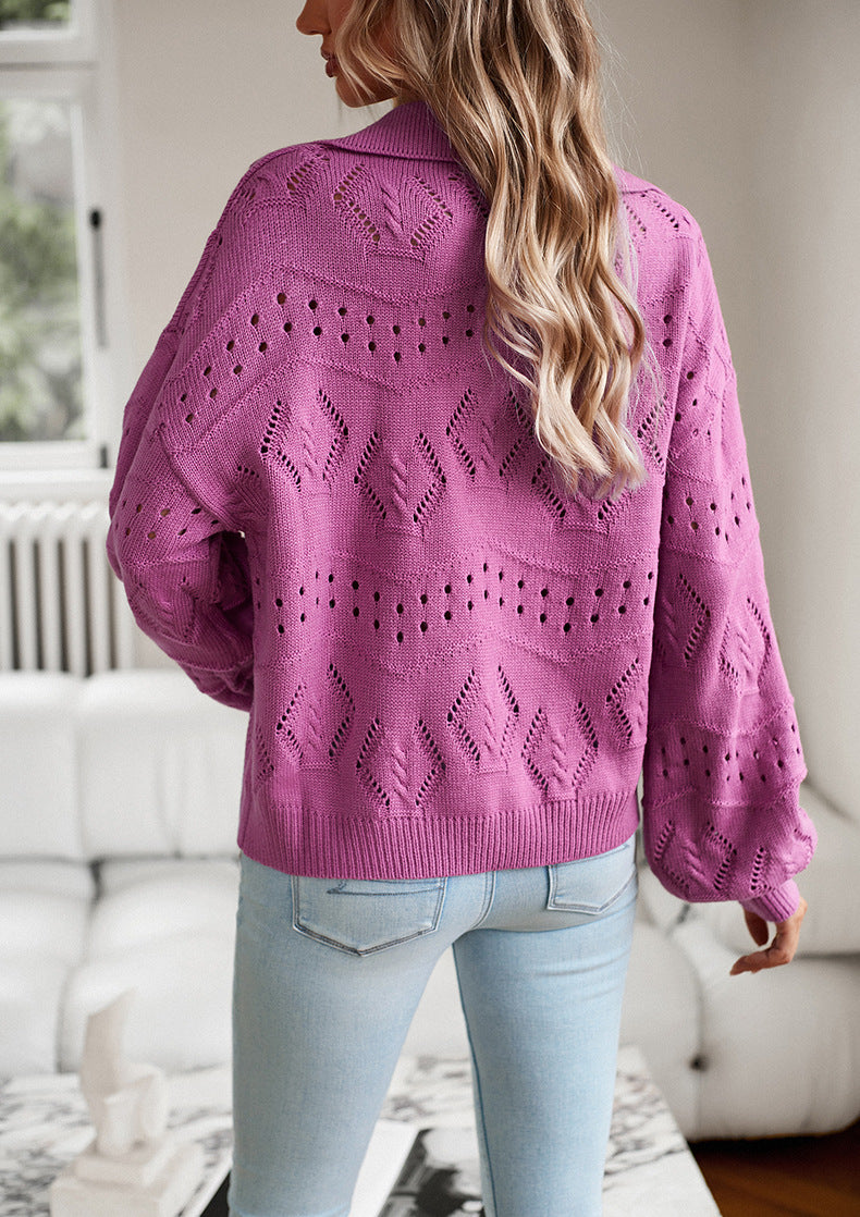 Purple V-neck Knitted Sweater Top