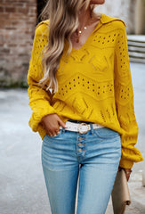 Yellow V-neck Knitted Sweater Top