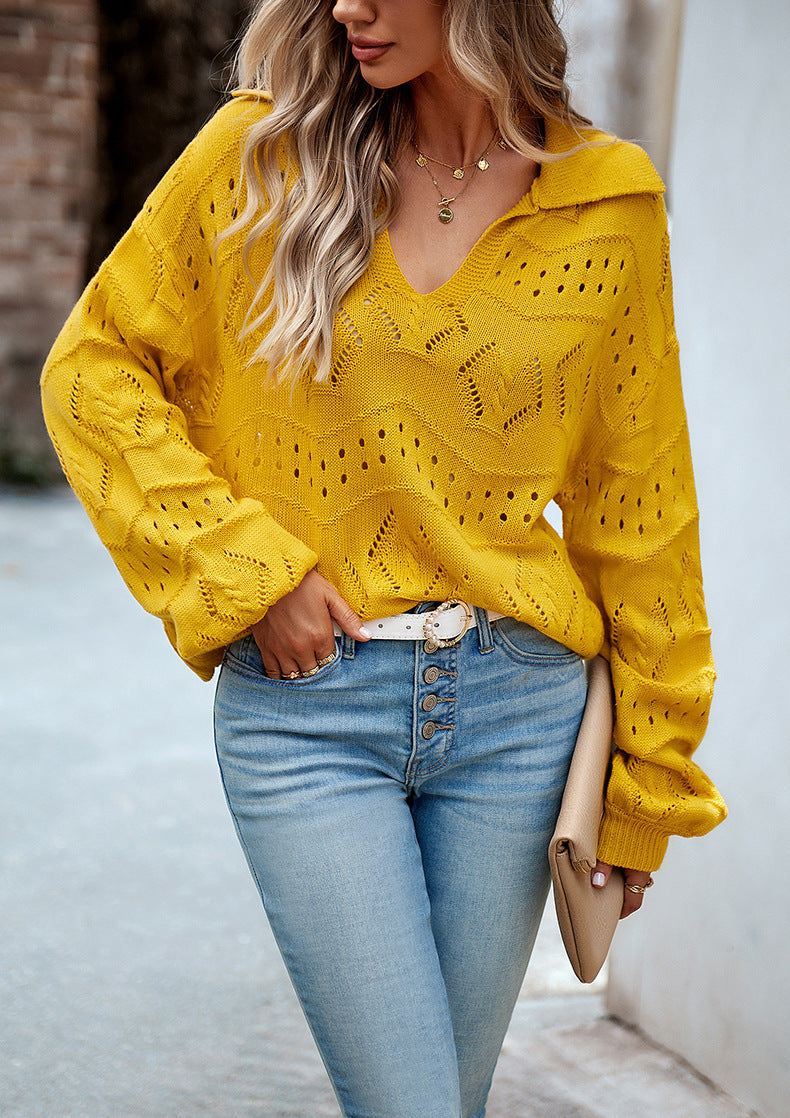 Yellow V-neck Knitted Sweater Top