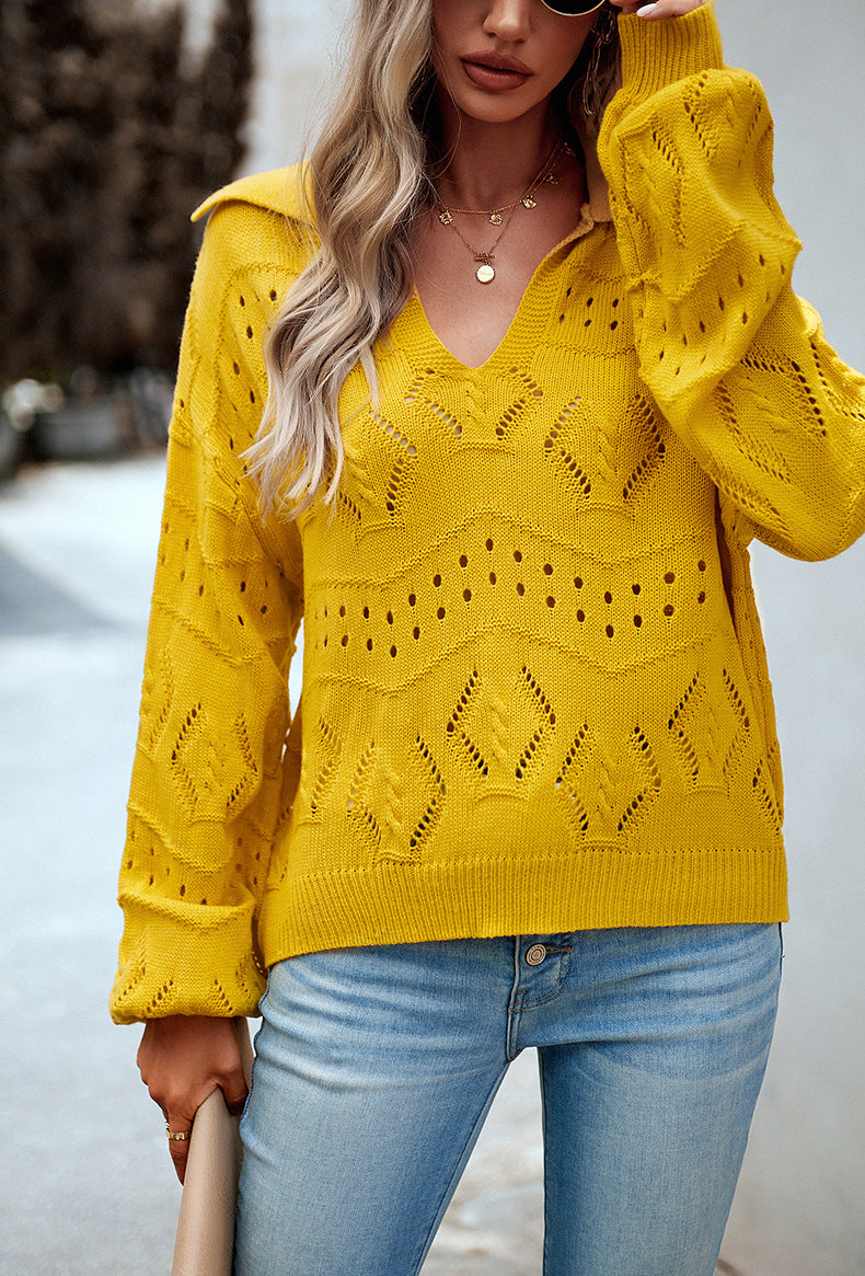 Yellow V-neck Knitted Sweater Top