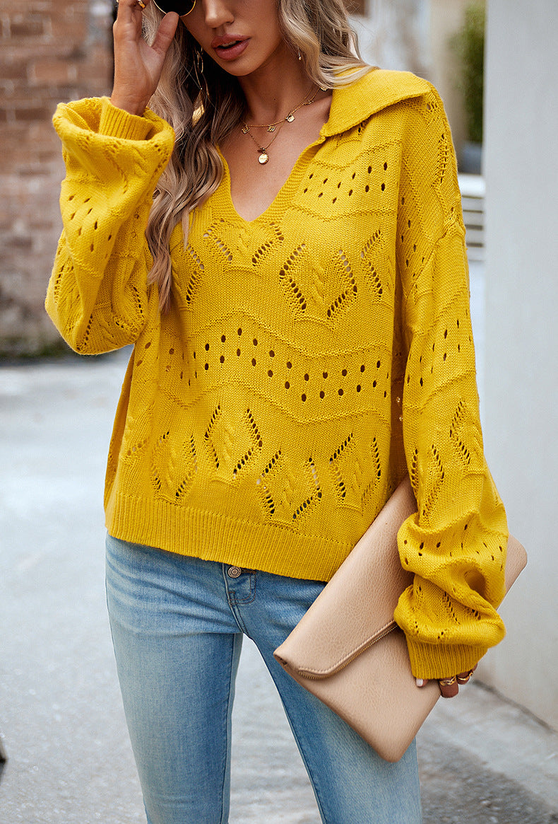 Yellow V-neck Knitted Sweater Top