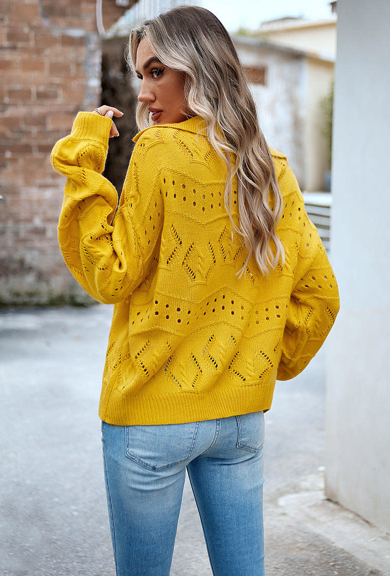 Yellow V-neck Knitted Sweater Top