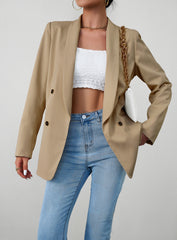 Khaki Fall Casual Blazers Long Sleeve Work Blazer Jackets