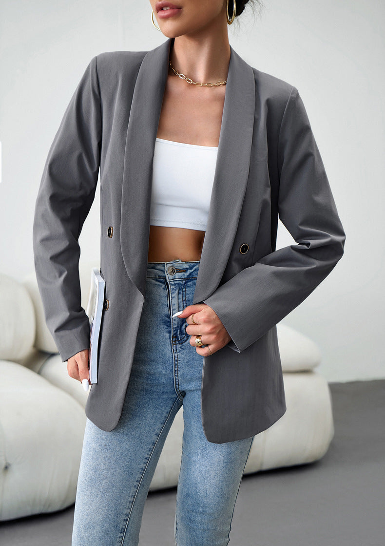 Grey Fall Casual Blazers Long Sleeve Work Blazer Jackets