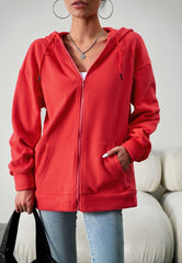 Red Hoodies Jacket Sweatshirts Casual Zip With Pocket