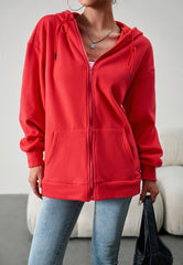 Red Hoodies Jacket Sweatshirts Casual Zip With Pocket