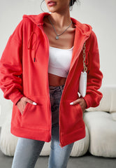 Red Hoodies Jacket Sweatshirts Casual Zip With Pocket