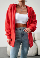 Red Hoodies Jacket Sweatshirts Casual Zip With Pocket