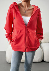 Red Hoodies Jacket Sweatshirts Casual Zip With Pocket