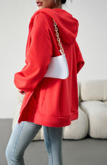 Red Hoodies Jacket Sweatshirts Casual Zip With Pocket