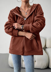 Brown Hoodies Jacket Sweatshirts Casual Zip With Pocket