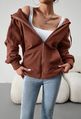 Brown Hoodies Jacket Sweatshirts Casual Zip With Pocket