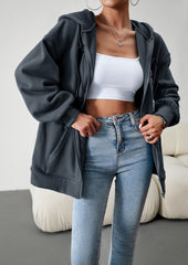Grey Hoodies Jacket Sweatshirts Casual Zip With Pocket