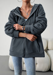 Grey Hoodies Jacket Sweatshirts Casual Zip With Pocket