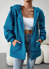 Blue Hoodies Jacket Sweatshirts Casual Zip With Pocket