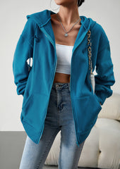 Blue Hoodies Jacket Sweatshirts Casual Zip With Pocket