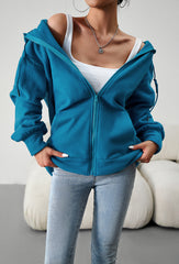 Blue Hoodies Jacket Sweatshirts Casual Zip With Pocket