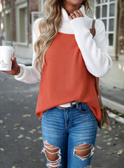 Orange Long Sleeve Turtleneck Knit Pullover Casual Sweater