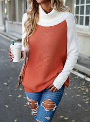 Orange Long Sleeve Turtleneck Knit Pullover Casual Sweater