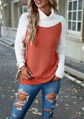 Orange Long Sleeve Turtleneck Knit Pullover Casual Sweater