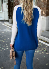 Blue Long Sleeve Turtleneck Knit Pullover Casual Sweater