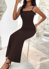 Brown Casual Slip Long Dresses Sexy Backless Bodycon