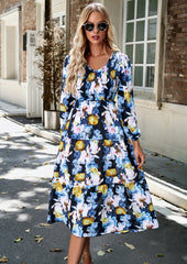 Blue Casual Boho Smocked Tiered Maxi Dress