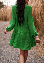 Green V Neck Dress Long Sleeve Polka Dots Dresses