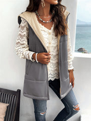 Grey Women's Vest Sleeveless Fleece Jacket Zip Hoodie