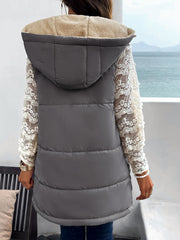 Grey Women's Vest Sleeveless Fleece Jacket Zip Hoodie