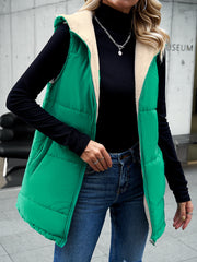 Green Women's Vest Sleeveless Fleece Jacket Zip Hoodie