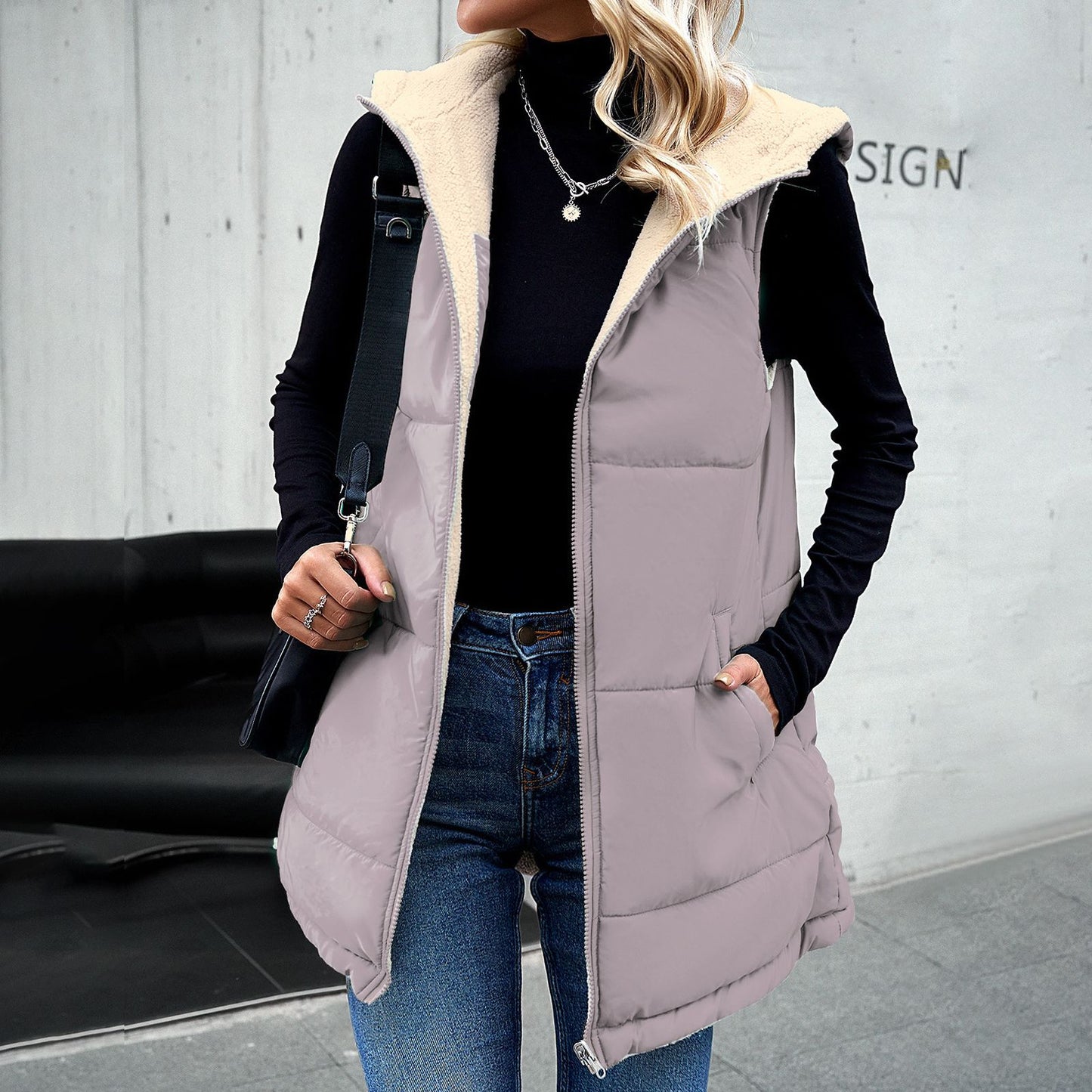 Lotus Color Women's Vest Sleeveless Fleece Jacket Hoodie