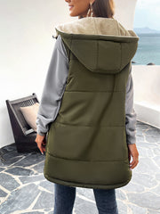 Army Green Women's Vest Sleeveless Fleece Jacket Zip Hoodie