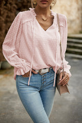 Pink Women's Casual Jacquard Tunic Top Shirt