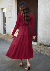 Wine Red Floral Print Long Sleeve Wrap V-Neck Maxi Dress