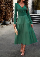 Green Floral Print Long Sleeve Wrap V-Neck Maxi Dress